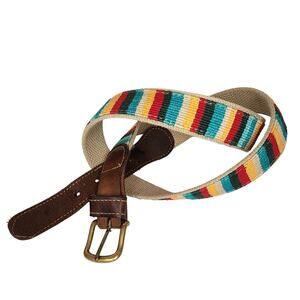 A Tail We Could Wag Cotton & Leather Belt sz 38 Handmade Colorful Patterns